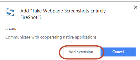 add extension screen is displayed with the Add extension button circled in red